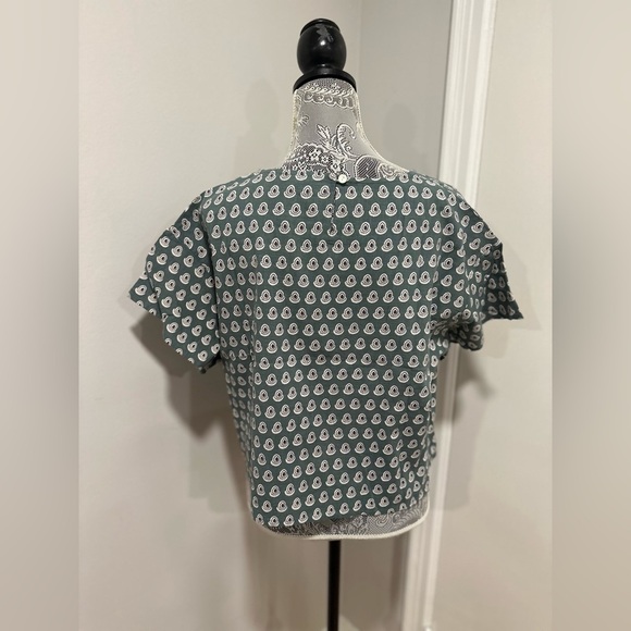 Women’s L/XL Cotton Boxy Lightweight Teal Repeat Oval Abstract Pattern Blouse. - Picture 2 of 16